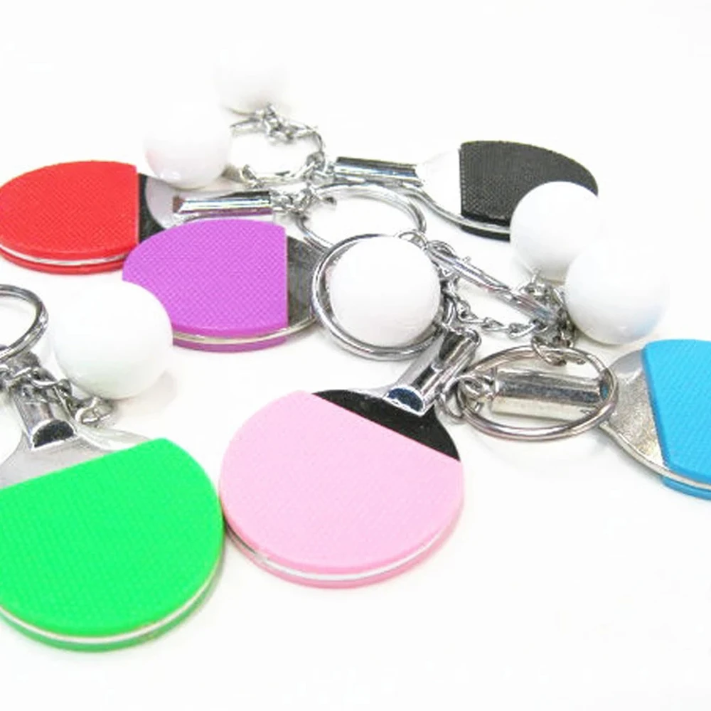 Souvenir Mini 7 Color Tennis Ball Bowling Pendant Sports Keyring Table Tennis Racket Ping Pong Key Ring Table Tennis Keychain