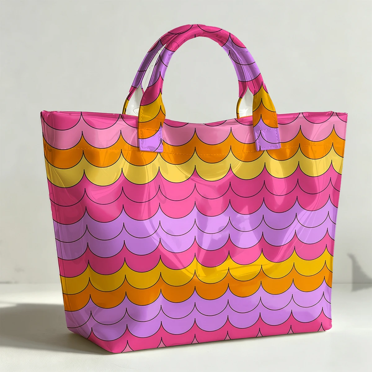 Macaron gradient waves PVC Tote Bag Lightweight Handbag Commuting Large Capacity Portable Travel Shoulder Bag Tote Bag Mothe