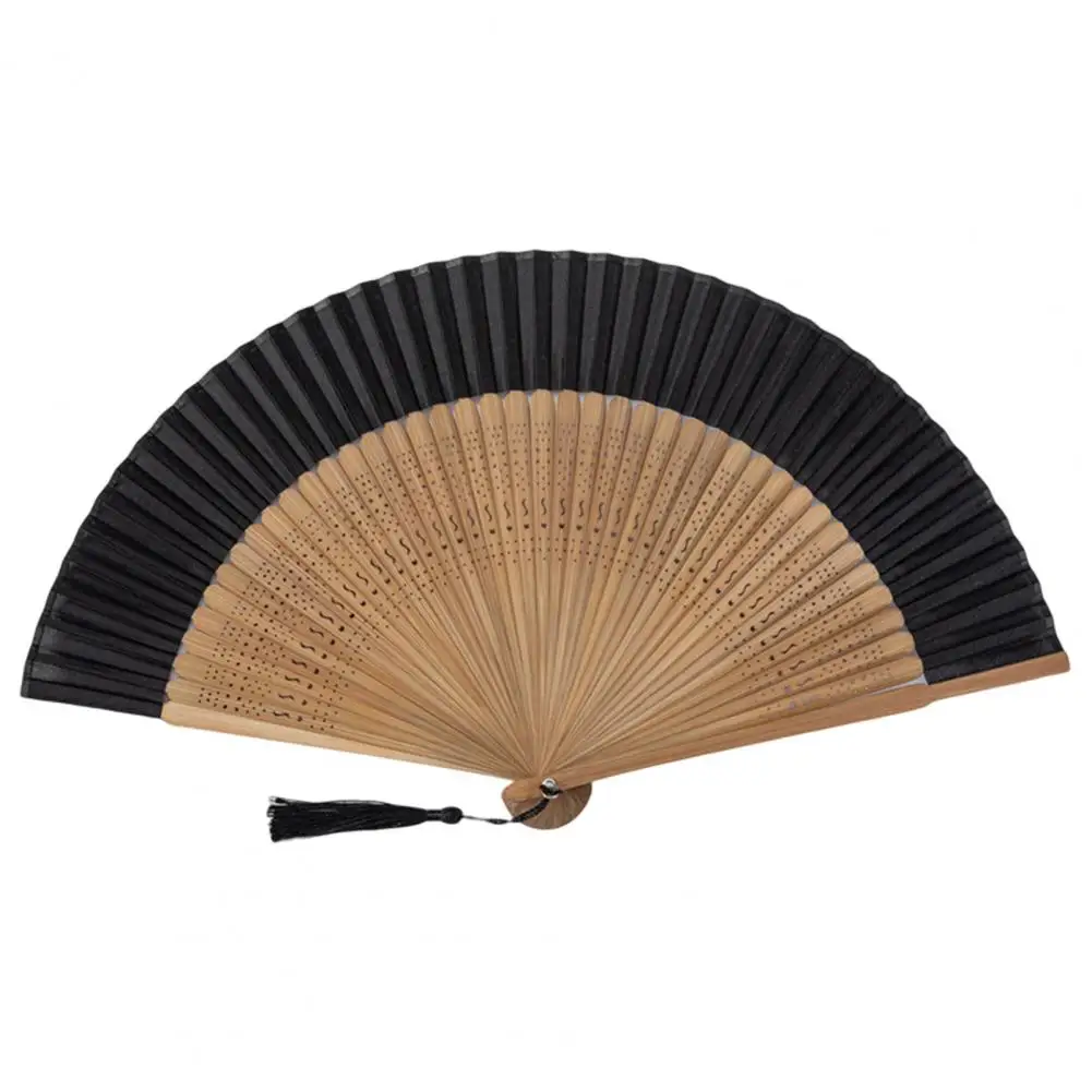 Folding Fan with Tassel Leopard Print Floral Design Chinese Style Women Archaistic Dancing Prop Fan for School Home Decoration