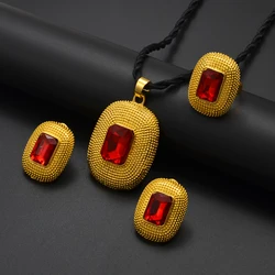 Anniyo Habesha Ethiopian Red Blue Green Stone Pendant Black Rope Earrings Ring Bridal Wedding Jewelry Sets Eritrean @181516