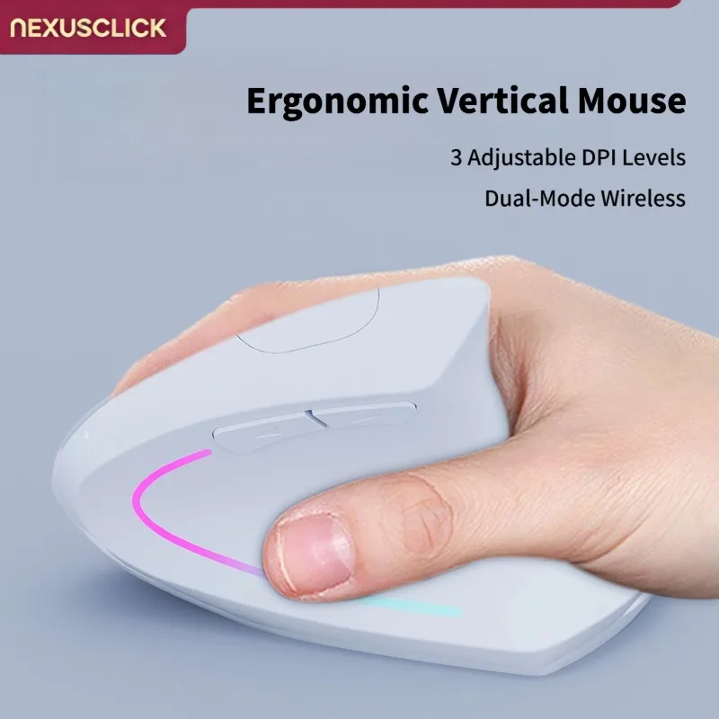 NexusClick Vertical Ergonomic Mouse, 2.4G Bluetooth Wireless Rechargeable Office Mice Adjustable DPI 6 Mute Buttons For Computer