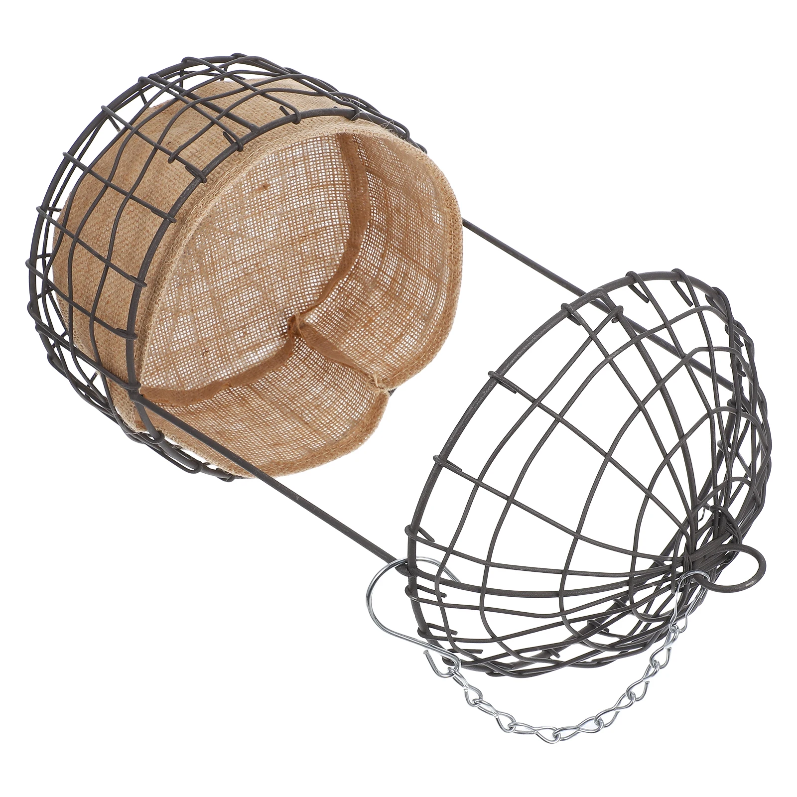 

Rustic Birdcage Style Metal Hanging Basket Planter Linen Liner Decor Flower Arrangement Balcony Garden Wedding