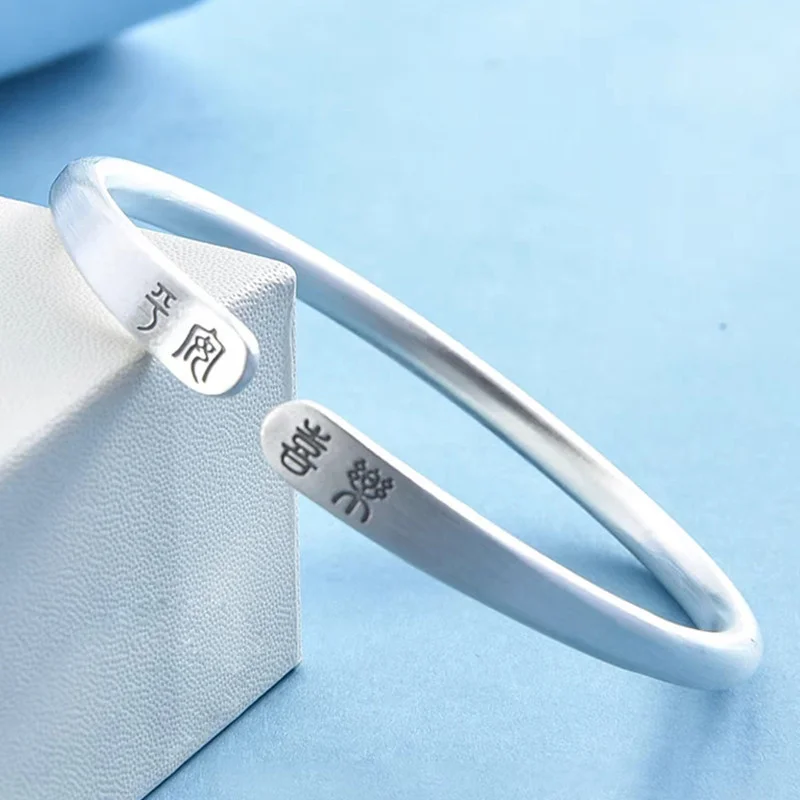 Simple Fashion Brushed Surface Bangle Women Jewelry Lucky Auspicious Words Peace And Bliss Bangle Female Hand Accessories Open