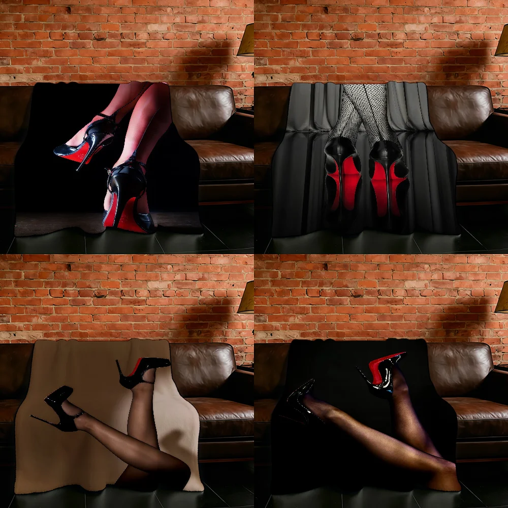 Black Sheer Stockings Red Soled High Heels Blanket Flannel Warm Soft Throw Blanket For Room Sofa Childish Birthday Gifts