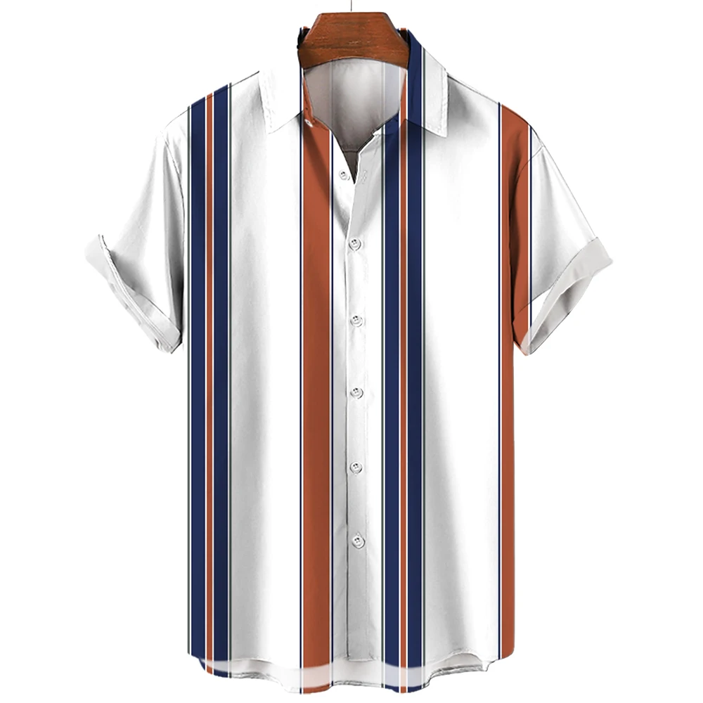 Hawaiian Shirt For Men Summer Fashion Striped Sexy Print Shirts Men Casual Short Sleeve Hirt Men Clothing Oversized Camisa Tops