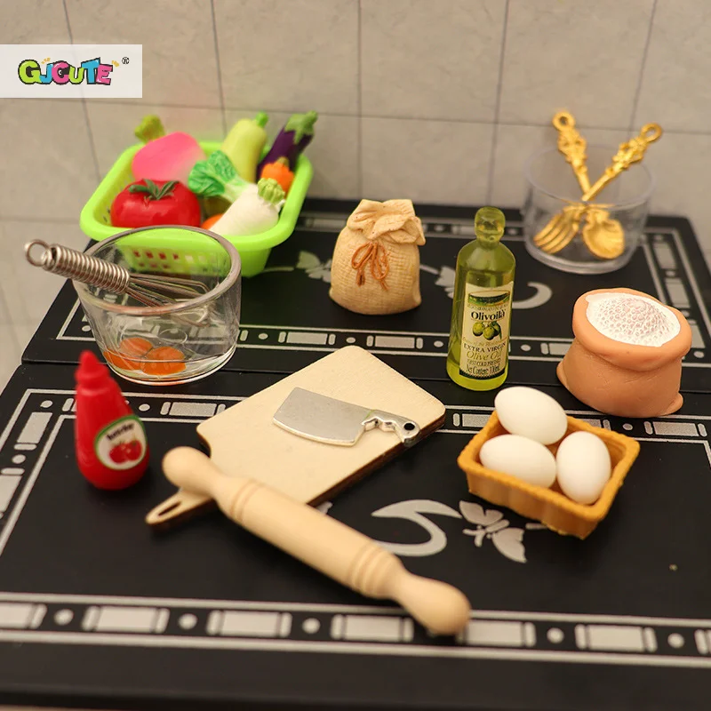 1Set Dollhouse Miniature Kitchenware Kit Model Doll Kitchen Utensils Baking Supplies Decor Toy Micro Scene Construction Props