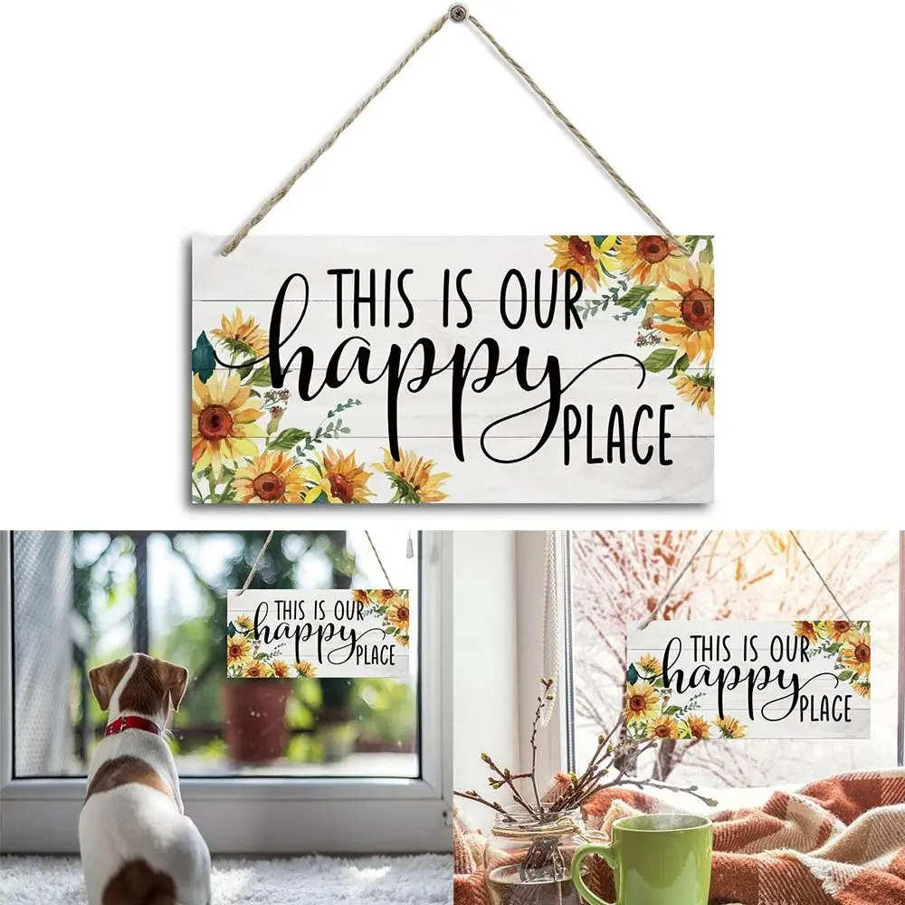 Convenient to Use Wood Door Sign Reminder Signs This is our happy place Sign Door Hanger Door Plate Bar