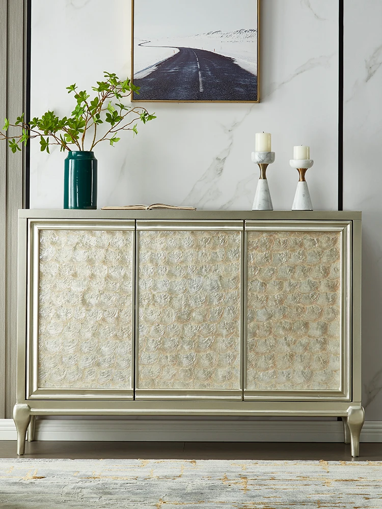 European modern simple side cabinet American light luxury entrance shell solid wood high-end shoe cabinet living room French