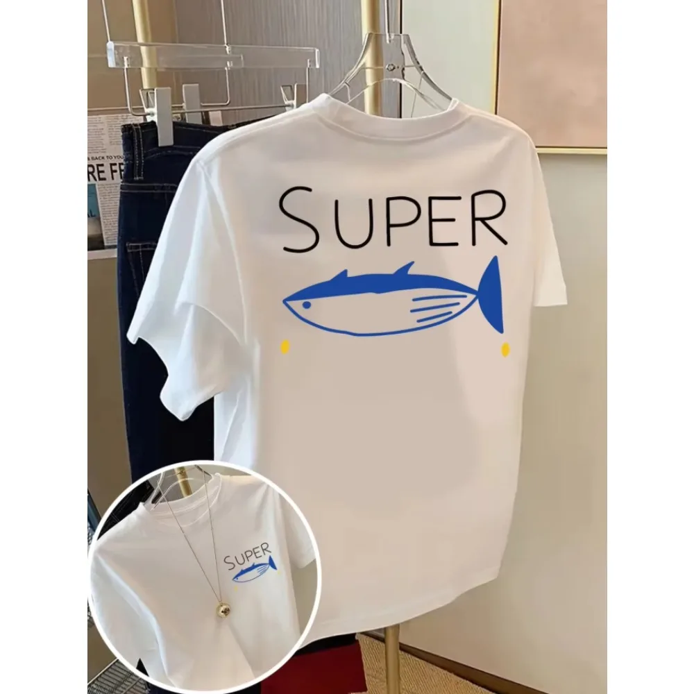 Spring Summer Women'S Top Easy Painting Style Crab Print Short Sleeve Round Neck T-Shirt with Slight Aesthetic Clothes