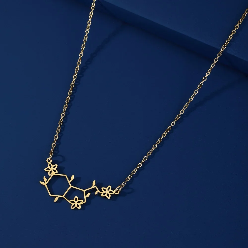 Teamer Dopamine Molecule Necklaces Flower Chemical Formula Necklace Women Serotonin Structure Formula Pendant Graduation Gifts