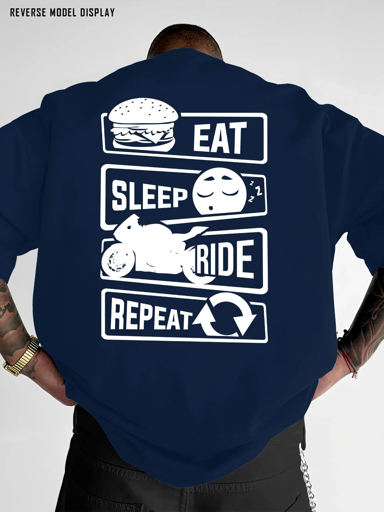 Stylish Men's 100% Cotton Short-Sleeve T-Shirt, Retro Simple Bicycle Hamburger Pattern Basic Loose Street Style T-Shirt