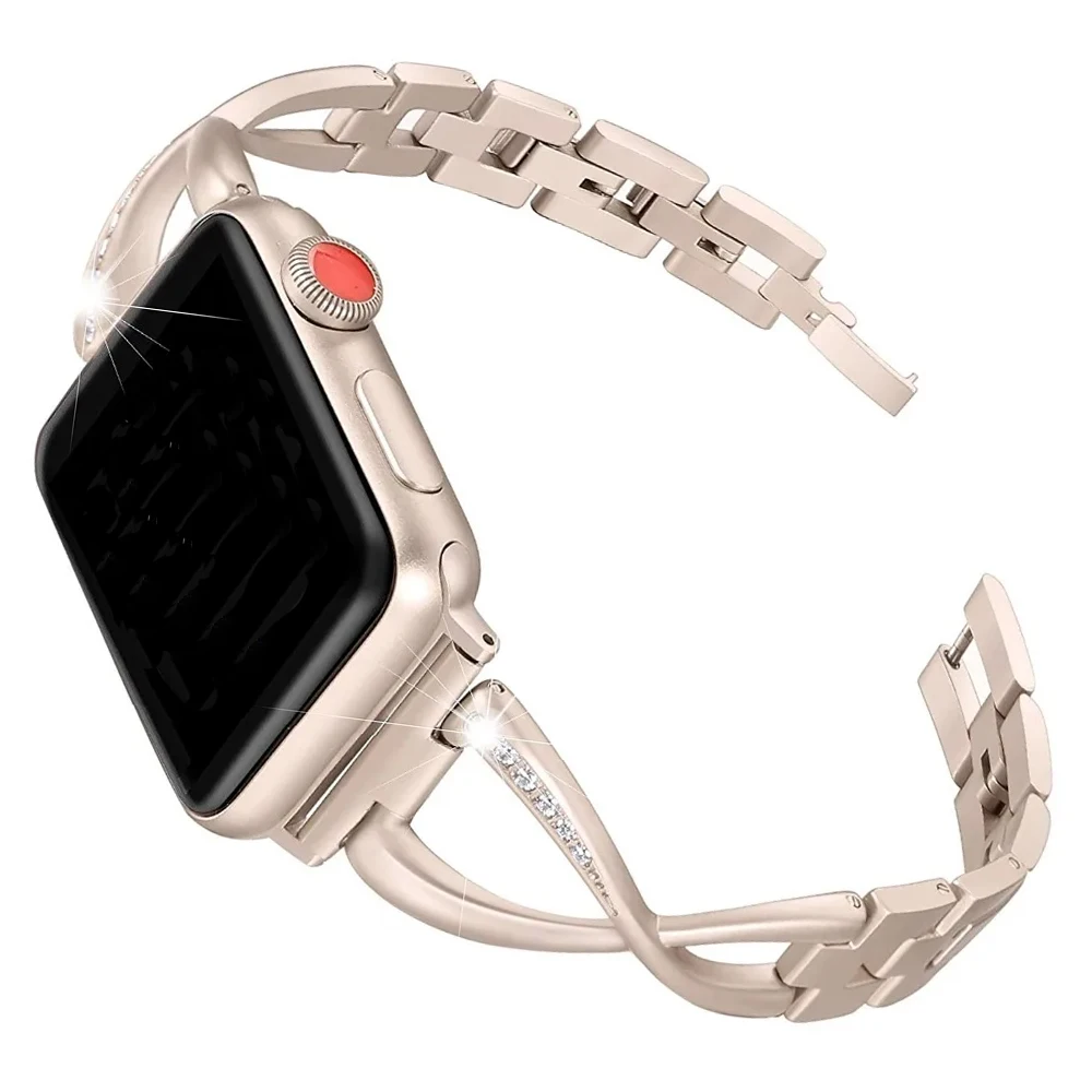 Lady Strap for Apple Watch Band 49mm 44mm 41mm 45mm 40mm Diamond Stainless Steel Correa For IWatch Ultra 2 Series 9 8 7 6 SE 5 3