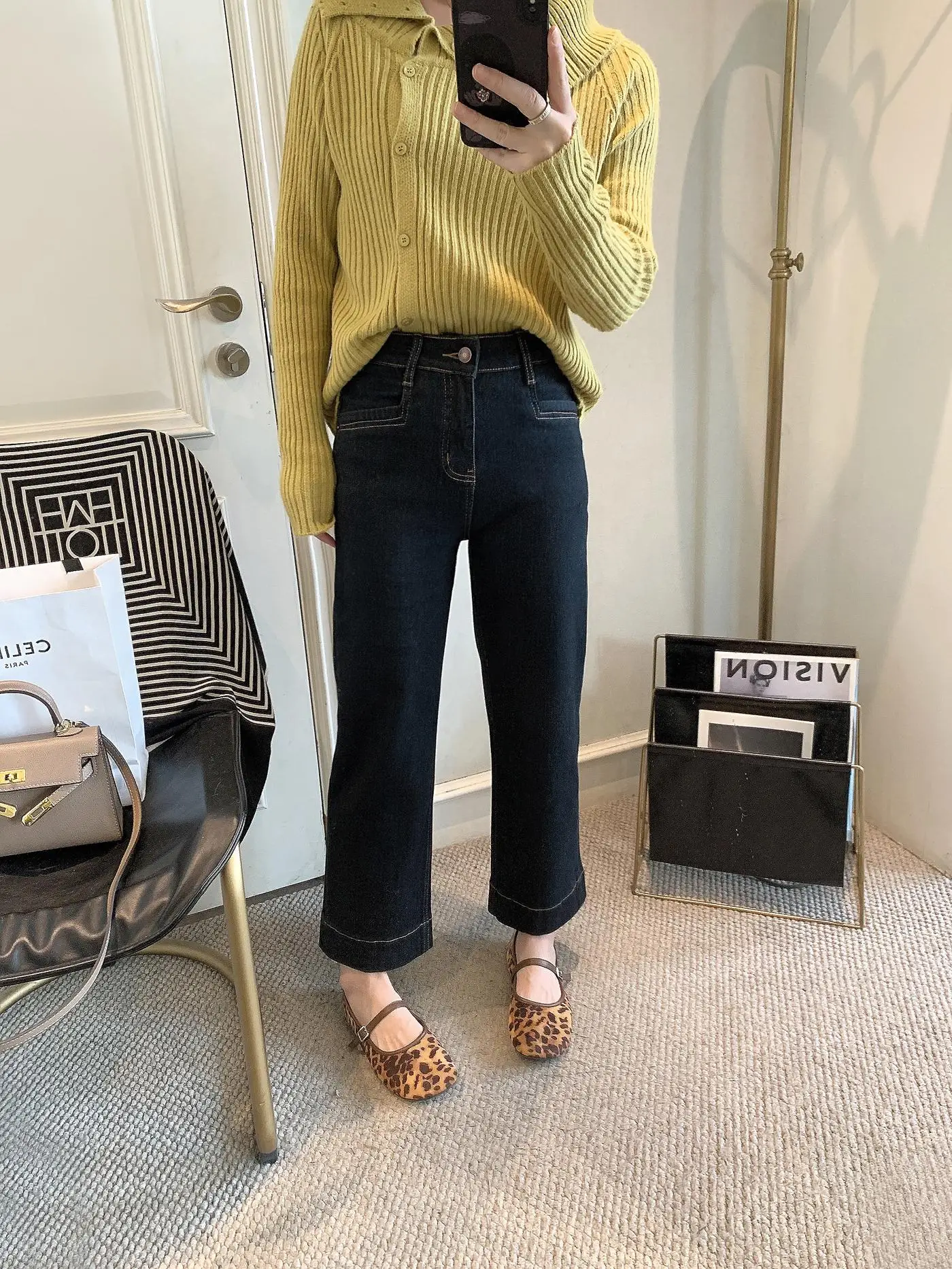 

Модные джинсы с высокой талией, прямые, на подкладке, женские, осенне-зимние, в корейском стиле, облегающие, зауженные брюки-сигареты