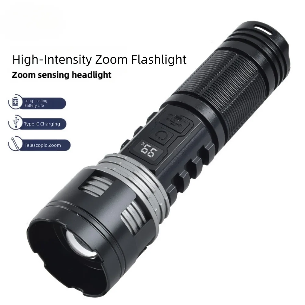 

Rechargeable Flashlight - Super Bright LED, Zoom, Digital Display & Multi-Function For Outdoor/Camping Use