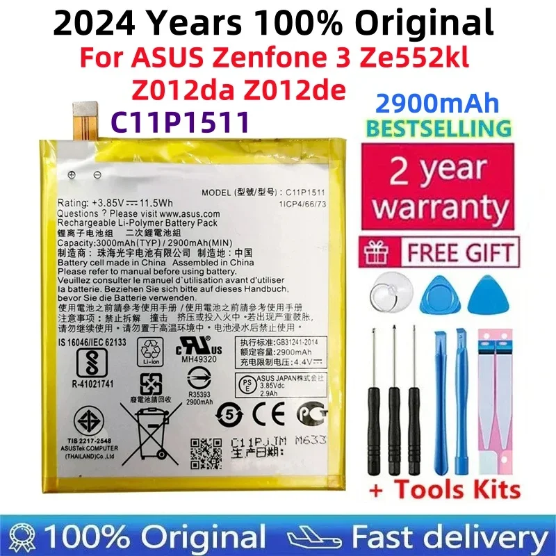 

100% Original High Capacity C11P1511 Battery For ASUS Zenfone 3 Zenfone3 Ze552kl Z012da Z012de 2900mAh Batteries Bateria+Tools