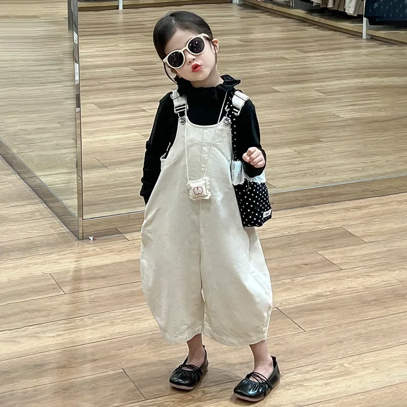 Girls' Stylish Solid Color Versatile Overalls 2024 Autumn Set Japanese and Korean Versions of Men's and Women's Fashion Pants