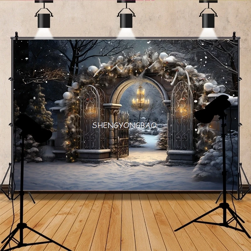 Wreath Christmas Eve Festival Decoration Living Room Photography Backdrops New Year Holiday Fireplace Party Background JS-10