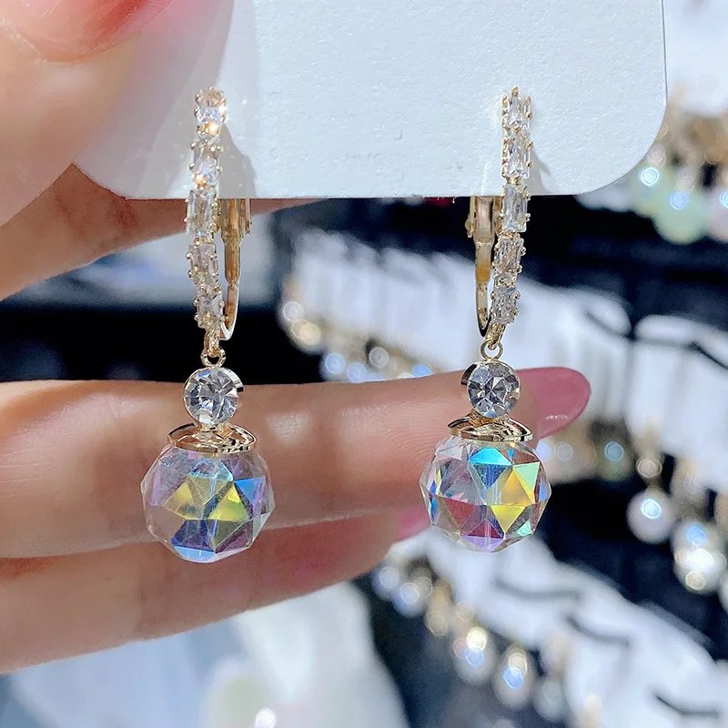 Shiny Crystal Ball Earrings For Women Korean Style Simple New Fashion Jewelry Party Accessories