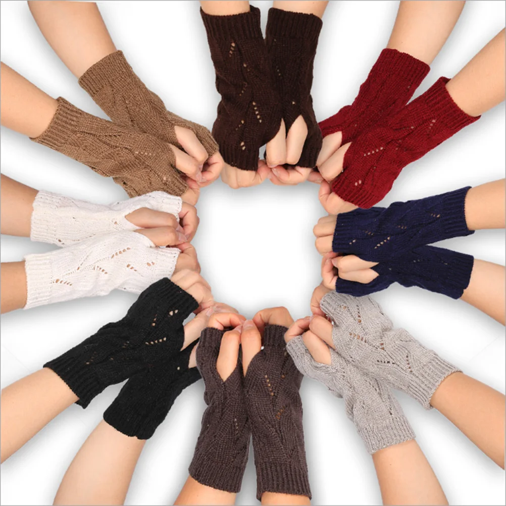 

Women 1 Pair Winter Warm Knitted Arm Warmers Fingerless Long Gloves Crochet Mittens For Cold Weather Soft Comfortable White Arm