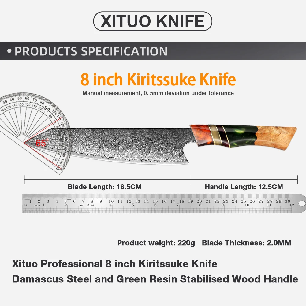 XITUO Manufacturer Wholesale 67 Layer Damascus Steel 8 Inch Kiritsuke Knife Multifunction Sharp Kitchen Japanese Slicing Knife