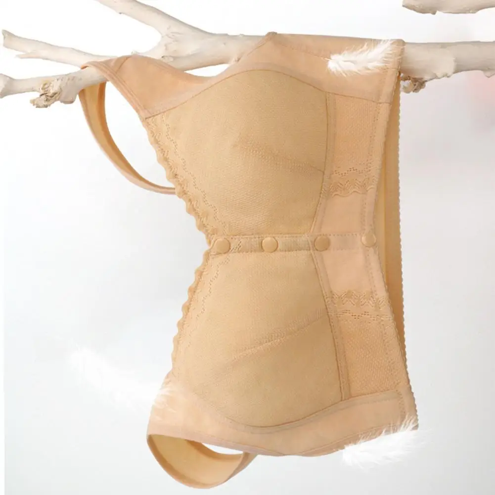 Women Back Support Bra Wireless Full Cup Lace Splicing Bra Comfortable Front Button Closure for Middle-aged Elderly Women Front image 6