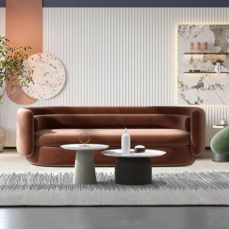 Italienischer Stoff, moderner und minimalistischer Designer, leichtes, luxuriöses kleines Wohnzimmer, vom Boden bis zur Decke reichendes Freizeit-Internet-Promi-Shap