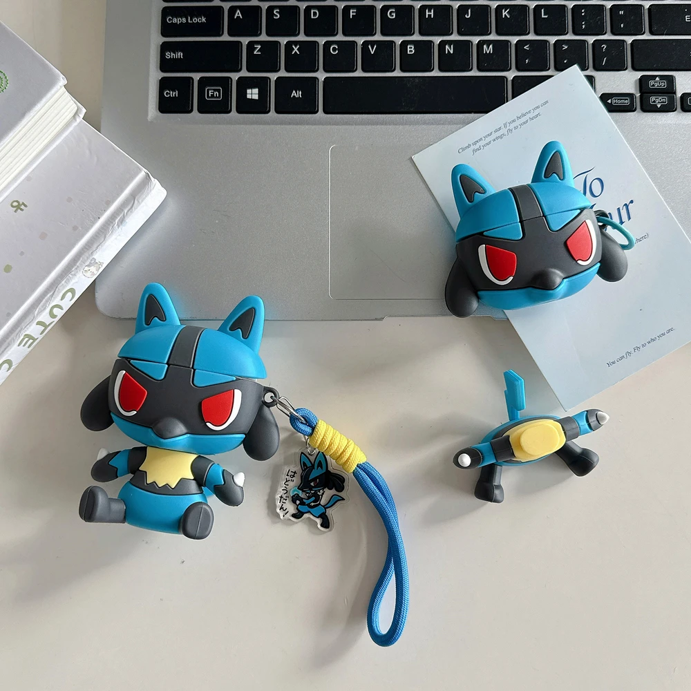 Pocket Monsters Pokemon 3D Lucario Riolu Earphone Case For Airpods 4 2 3 Pro 3 2 Wireless Bluetooth Headset Protective Cover