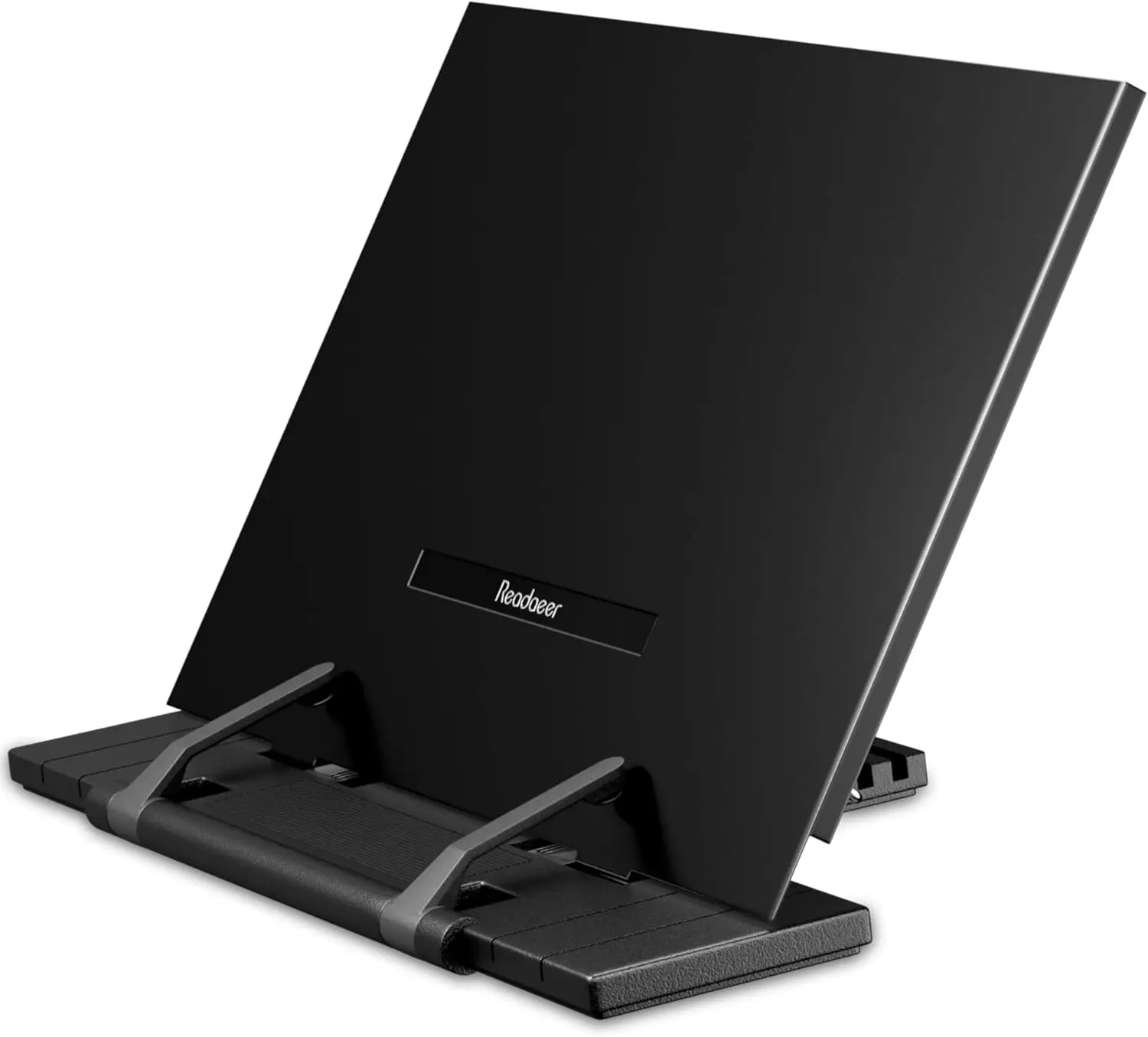 

Adjustable Metal Book Stand for Desk - Portable Document Holder for Cookbook, Music Book, iPad, Laptop, Reading Rest with 7 Angles & Page Clips
