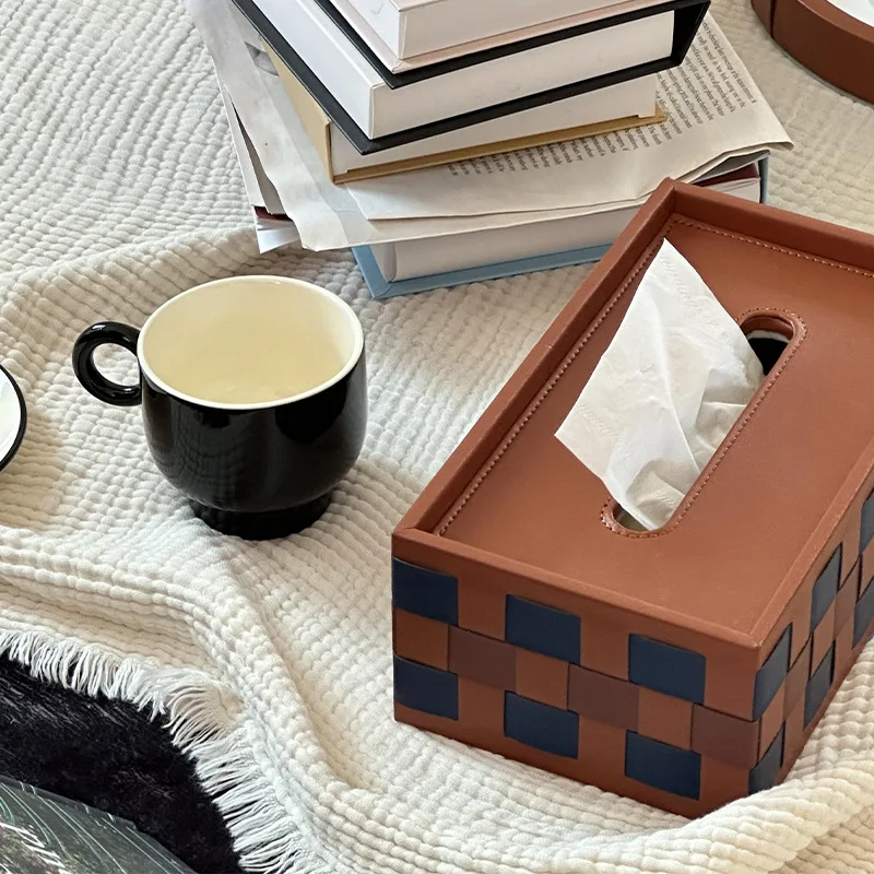 Luxury Tissue Boxes Checkerboard Grid Napkin Holder Modern Tissue Case Design Storage Boxes Table Decoration Home Accessories