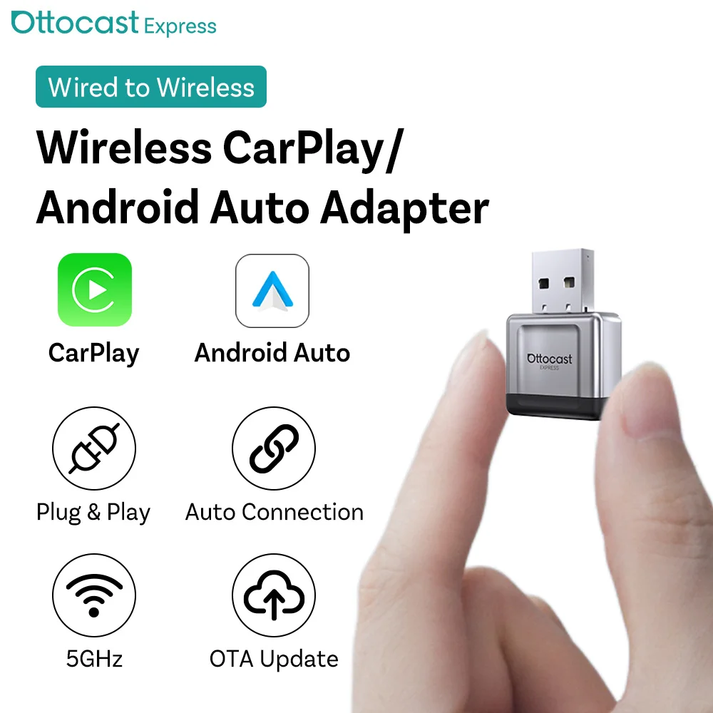 Ottocast Mini Gem 2in1 Wireless CarPlay Dongle &Android Auto Smart USB Dongle Auto Connect Plug and Play For Benz VW 2026 NEW