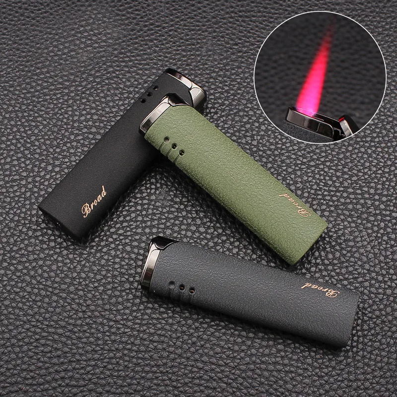 

Simple and Stylish Portable Metal Frosted Inflatable Lighter Outdoor Windproof Red Flame Cigarette Lighter Kitchen Barbecue Tool