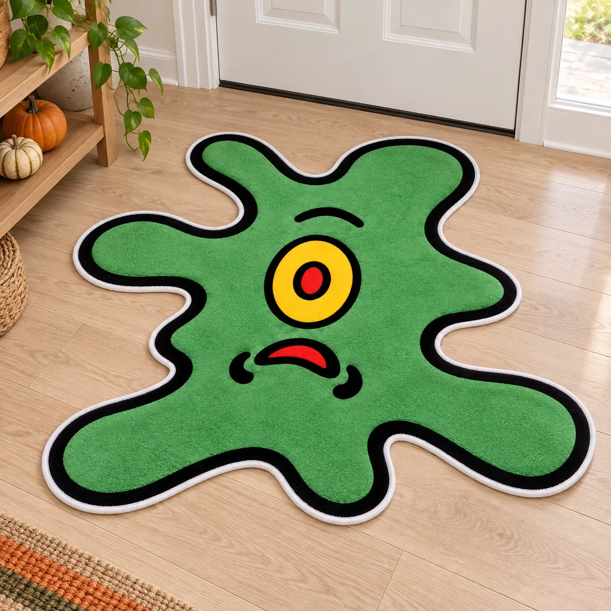 Wacky Green One-Eyed Monster Shaped Area Rug Marine life Lrregular Floor Mat Soft Flannel for Bedroom Fun Home Decor Gift