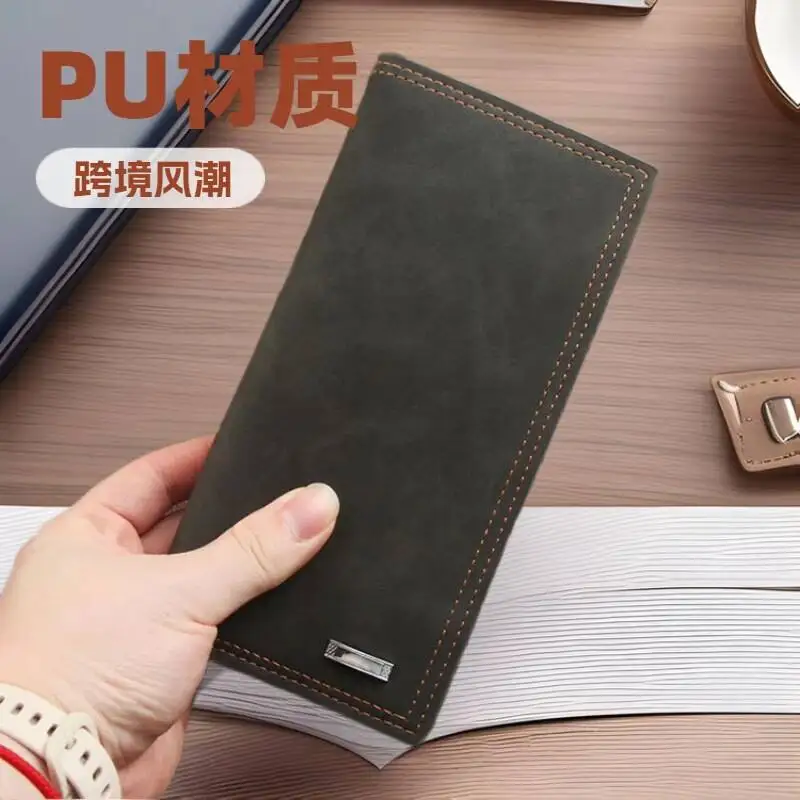 Men's Long Wallet Leather Wallet With Multiple Card Slots Can Hold A Driver's License Vintage Style One-piece Dollar Bill Holder