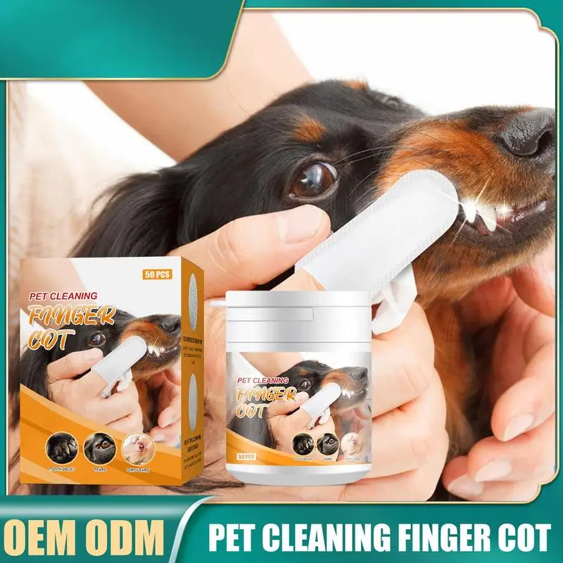 Cepillo de limpieza Dental para perros y gatos, limpieza bucal, cuidado de los dientes, toallita húmeda, suministros para mascotas, 50 unids/lote por caja