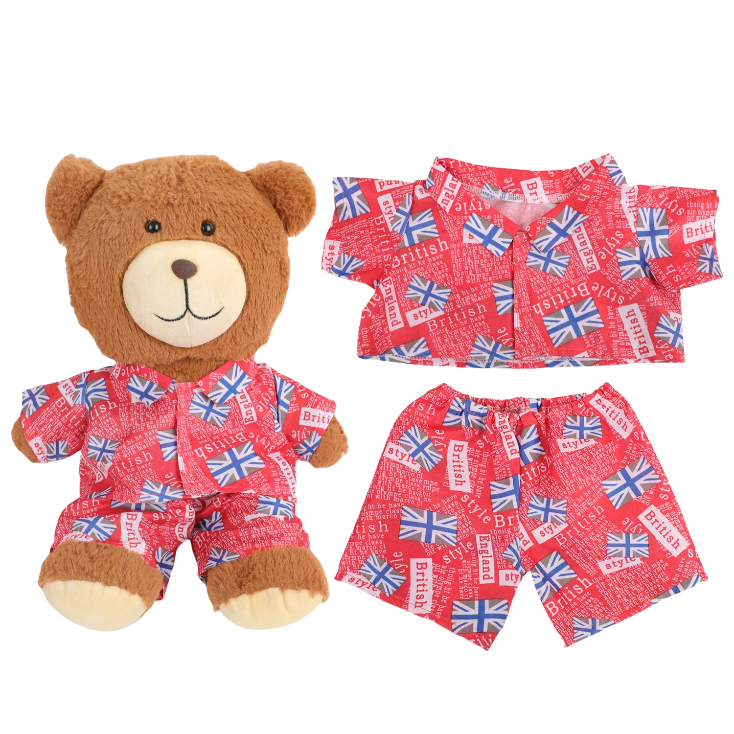 42cm Plush Bear Clothes Cartoon Print Shirt & Shorts Set, Casual Summer Outfit for 16-18 Inch Teddy Bear & Plush Dolls Toy Gift