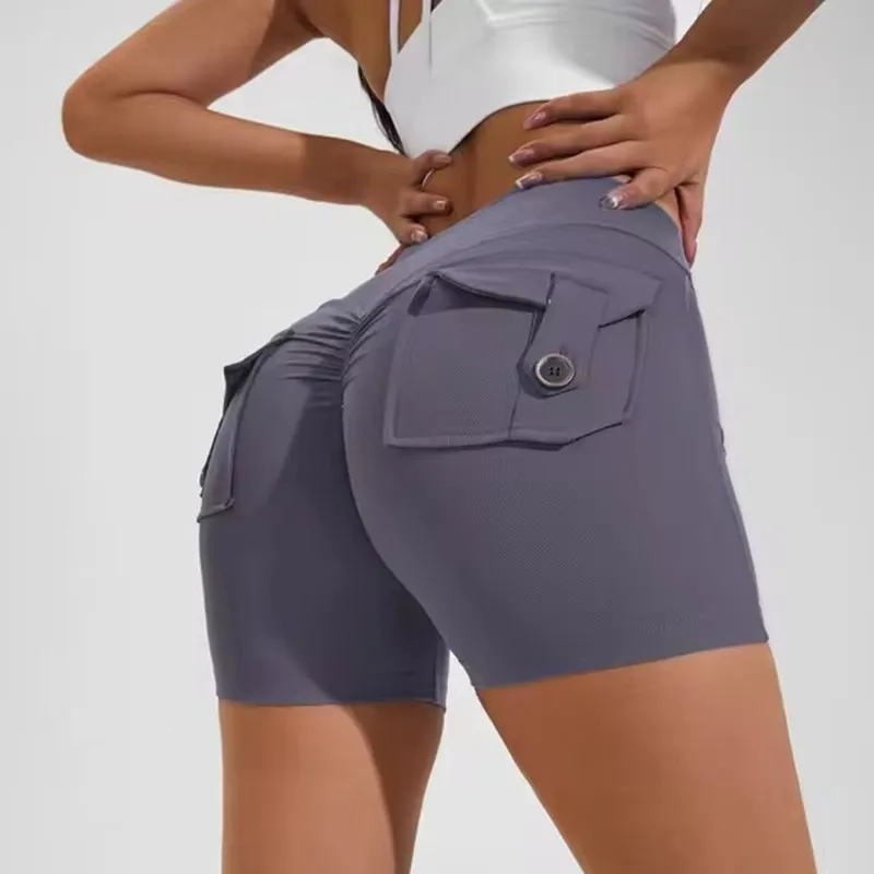 Brzoskwiniowe spodenki fitness Damskie krótkie spodnie do ćwiczeń Cargo Air Dry Pocket Yoga Tight Lift Summer Fashion