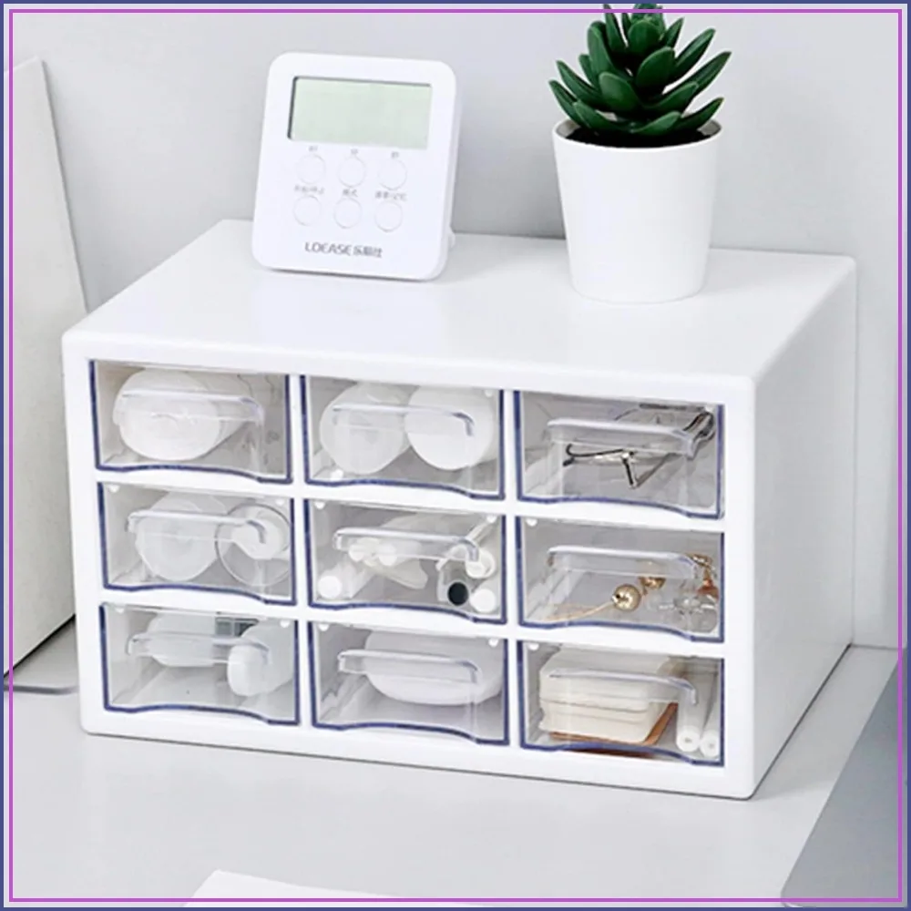 9-Drawer Clear Desk Storage Organizer, Stackable Plastic Cabinet for Office, Makeup, Craft Supplies, 9.8x6.3x5.9in White