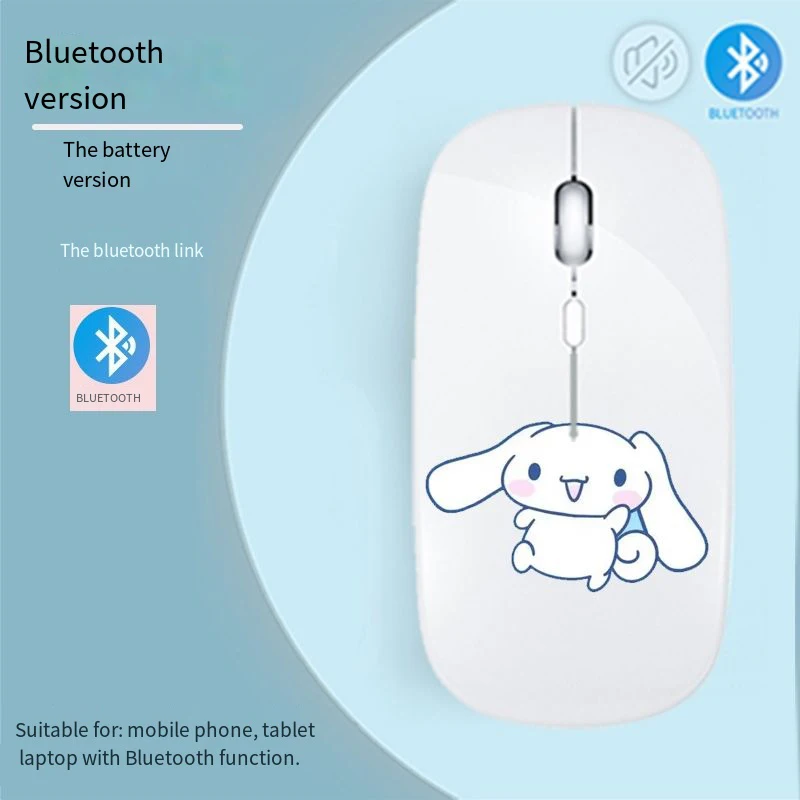 Cute Anime Wireless Bluetooth Mouse Kawaii Sanrios Cinnamoroll Hello Kitty Kuromi Dual Mode Durable Wear-Resistant Mute Mouse