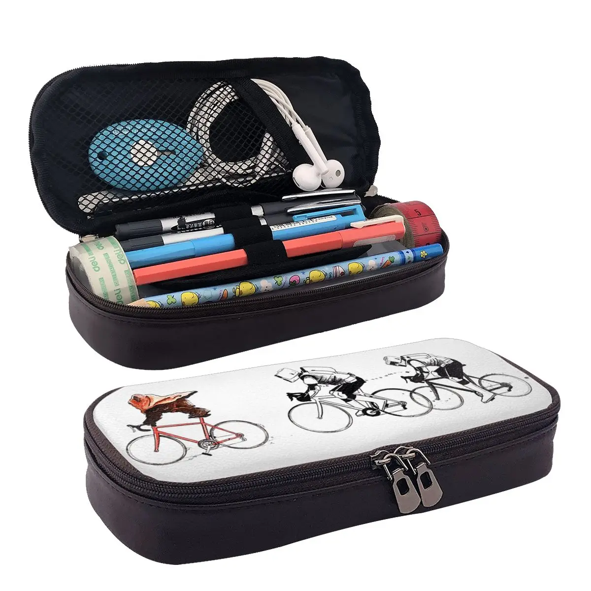 Ewok Bicycle Chase Classic Leather Pencil Case for Boys Girls Gifts Pen Box Pencil Bag Stationery Supplies Pen Holder Bag