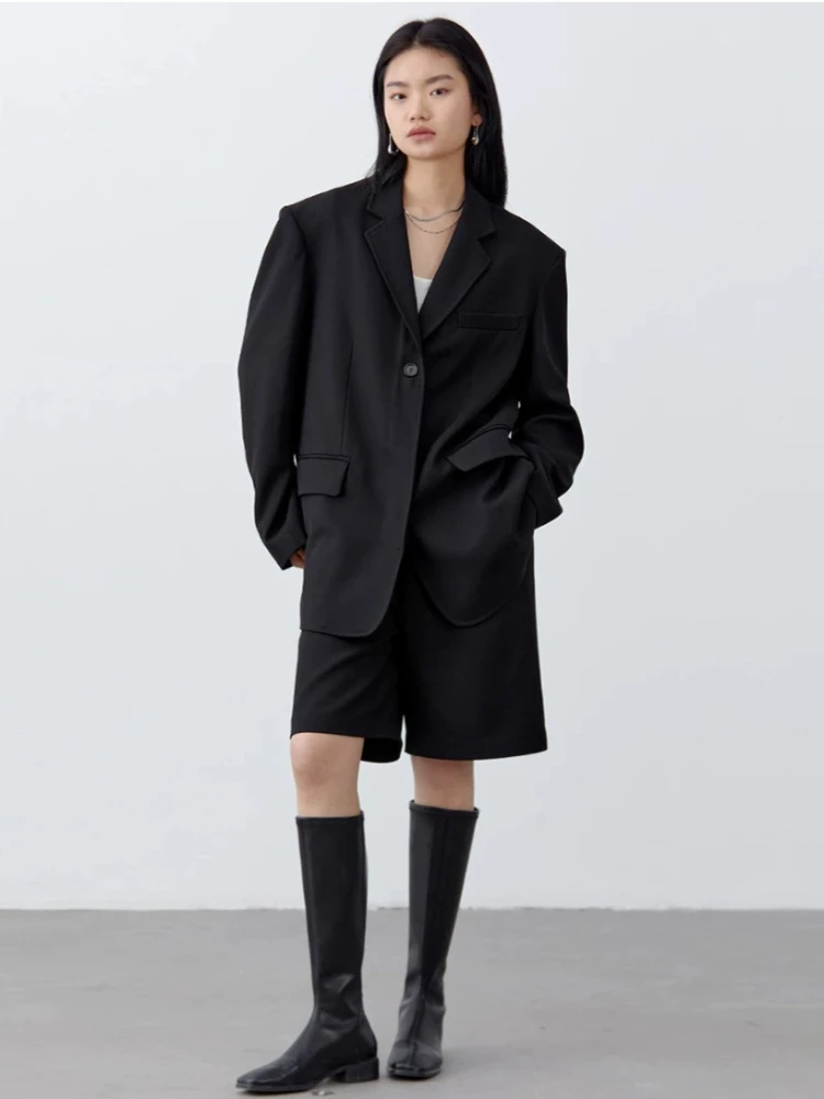 CHIC VEN Fashion Women Woolen Blazers Solid Loose Casual Single-breasted Twill Suit Coat Office Ladies Jacket Spring Summer 2026