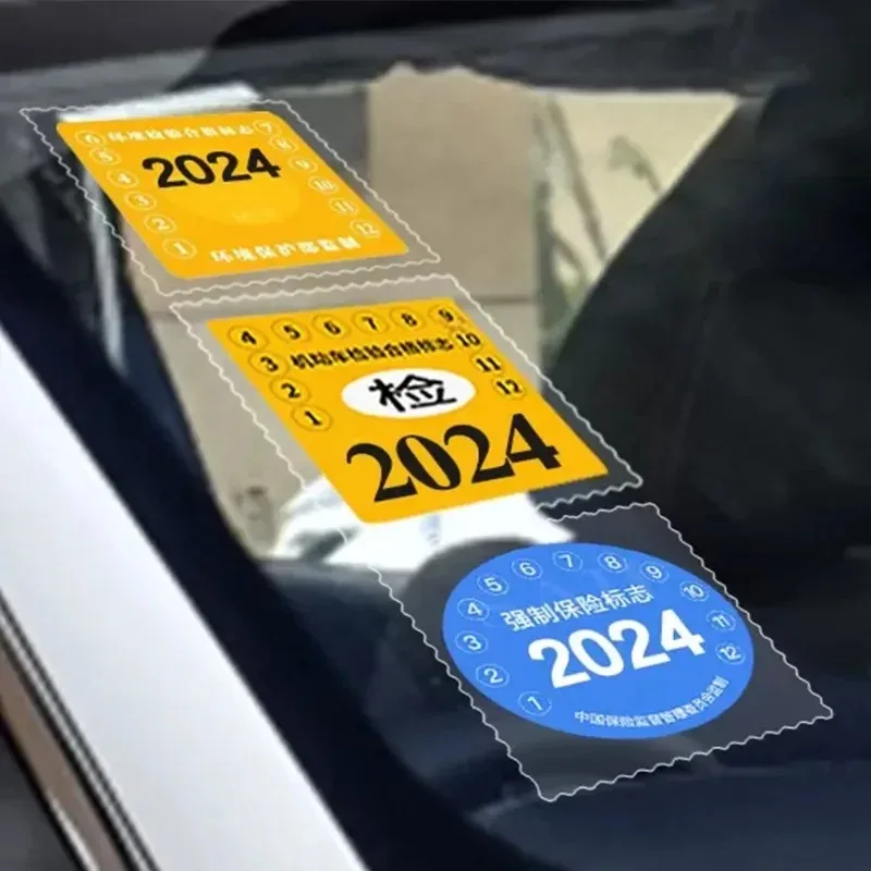 3-15pcs 9.5cm*9.5cm Car Tear-free Windshield Static Sticker Car Annual Inspection Sticker Glass Sticker Logo Reminder Stickers