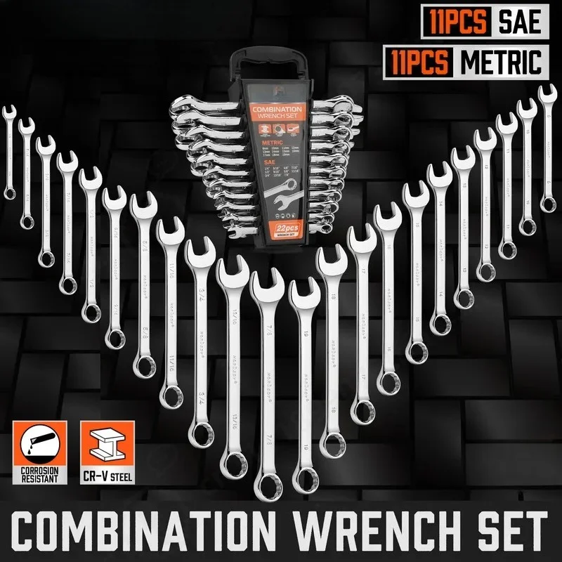 22 Piece Set Stay Wrenches Chrome Vanadium Steel Open End Wrenches Auto Repair Tools