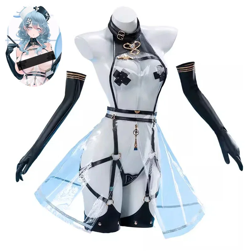 Anime Game Blue Archive Amau Ako Cosplay Costume Wig Women Sexy Leather Nures Bodysuit Gloves Socks Suit Halloween Party Clothes