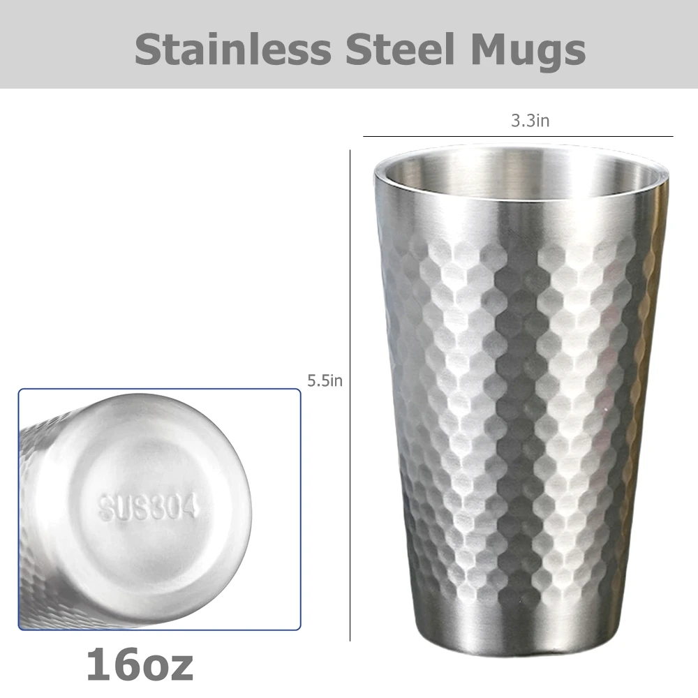2 PCS Metal Cups 450ml Coffee Mug Set Stainless Steel Double Wall Stackable Insulated Water Coffee Glasses for Home Party Travel