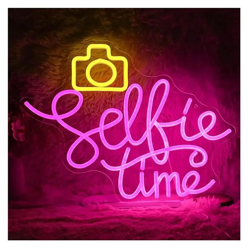 selfie-time-neon-sign-camera-light-adjustable-brightness-usb-powered-for-photographic-studio-bedroom-room-party-decor-38cm×29cm