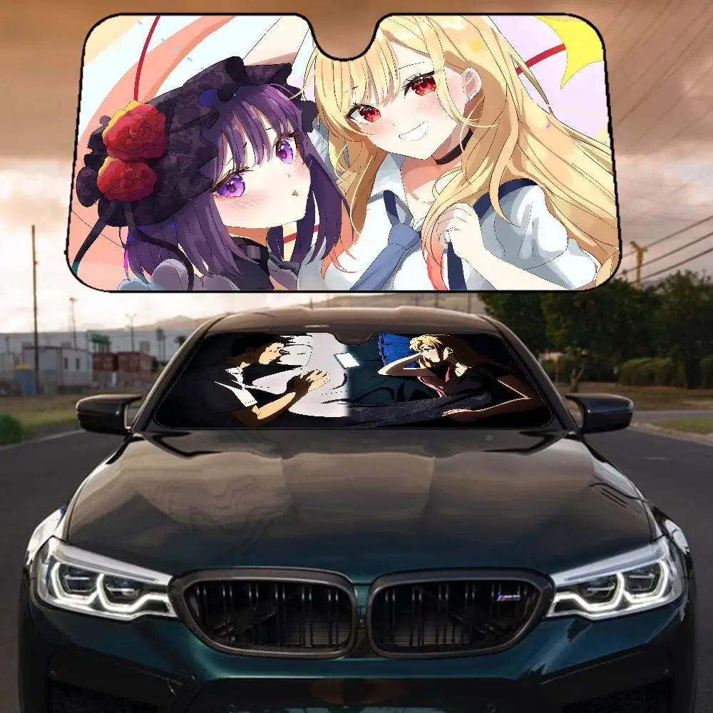 M-My D-Dress U-Up D-Darling أنيمي زجاج سيارة الشمس الظل طوي سيارة الجبهة يغطي مظلة السيارات لملحقات السيارات