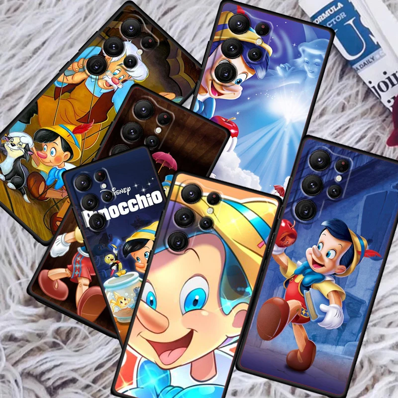 Disney Pinocchio Cute For Samsung Galaxy S24 S23 S22 S21 S20 FE S10 S10E Plus Ultra Pro Lite 5G Black Soft Phone Case