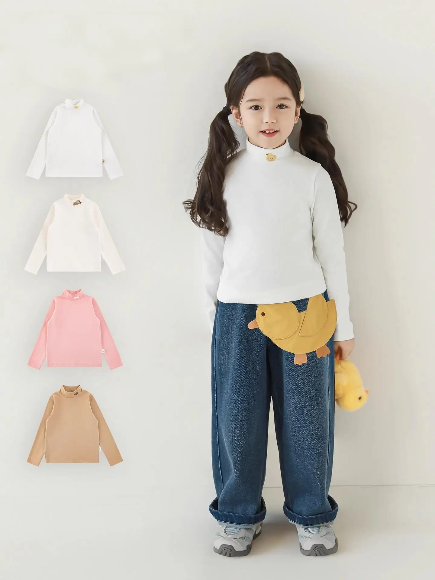 

2025 Girls' Half High Collar Bottom Shirt Autumn/Winter Cute Soft T-shirt