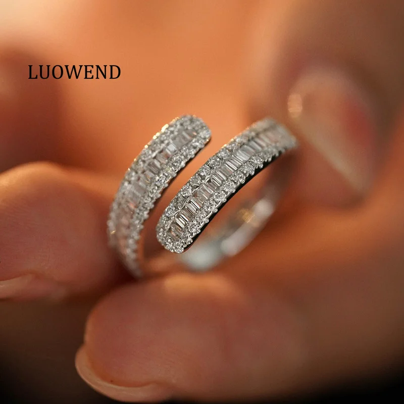 

LUOWEND 100% 18K White Gold Rings Luxury Elegant Design 0.70carat Real Natural Diamond Open Ring for Women High Wedding Jewelry