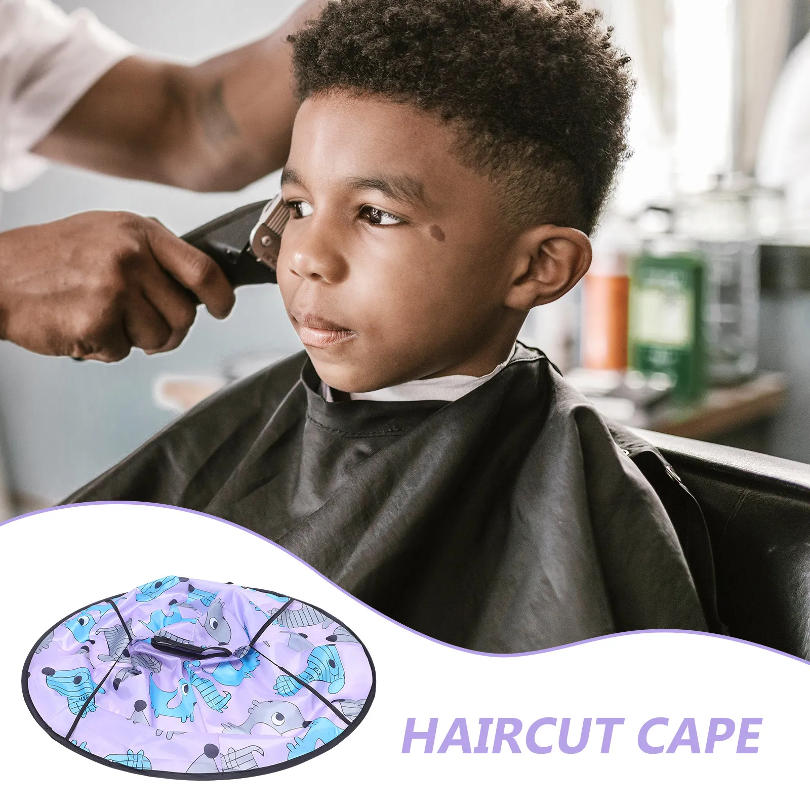 Children's Barber Cloth Umbrella Purple Dog Haircut Foldable Kids Salon Stylist Hair Cutting Cape Lightweight Portable Storage - view 6